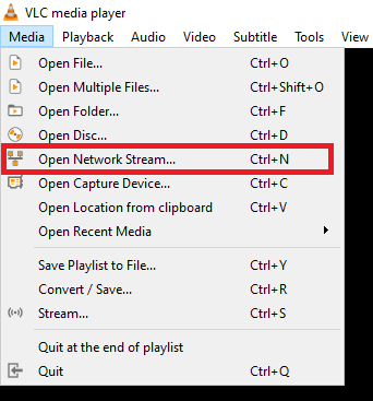 Select Open Network Stream in VLC Player