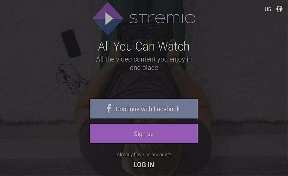Sign up for Stremio app